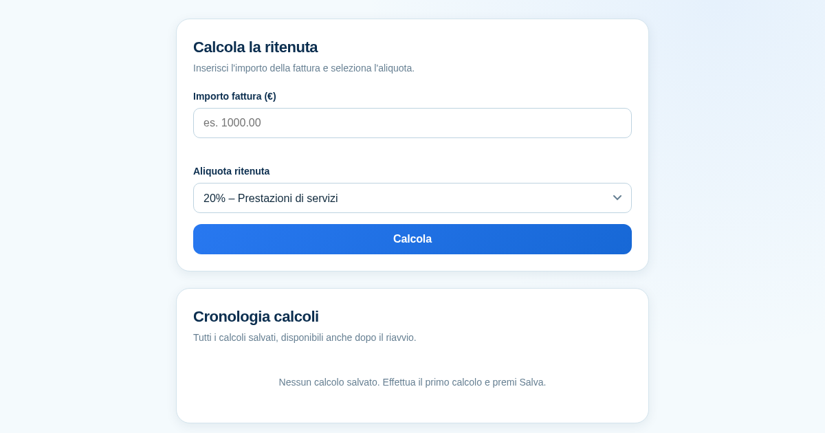 RitenutaCalc – Calcolo rapido della ritenuta d'acconto